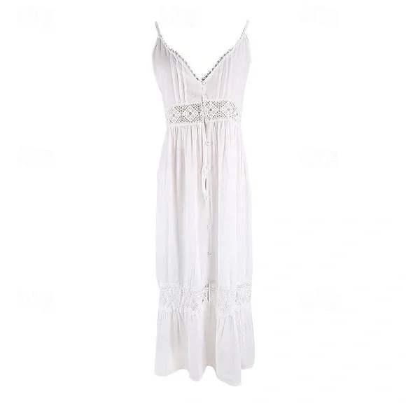 Elegant White Maxi Dress with Lace Details boho - Picture 7 of 10